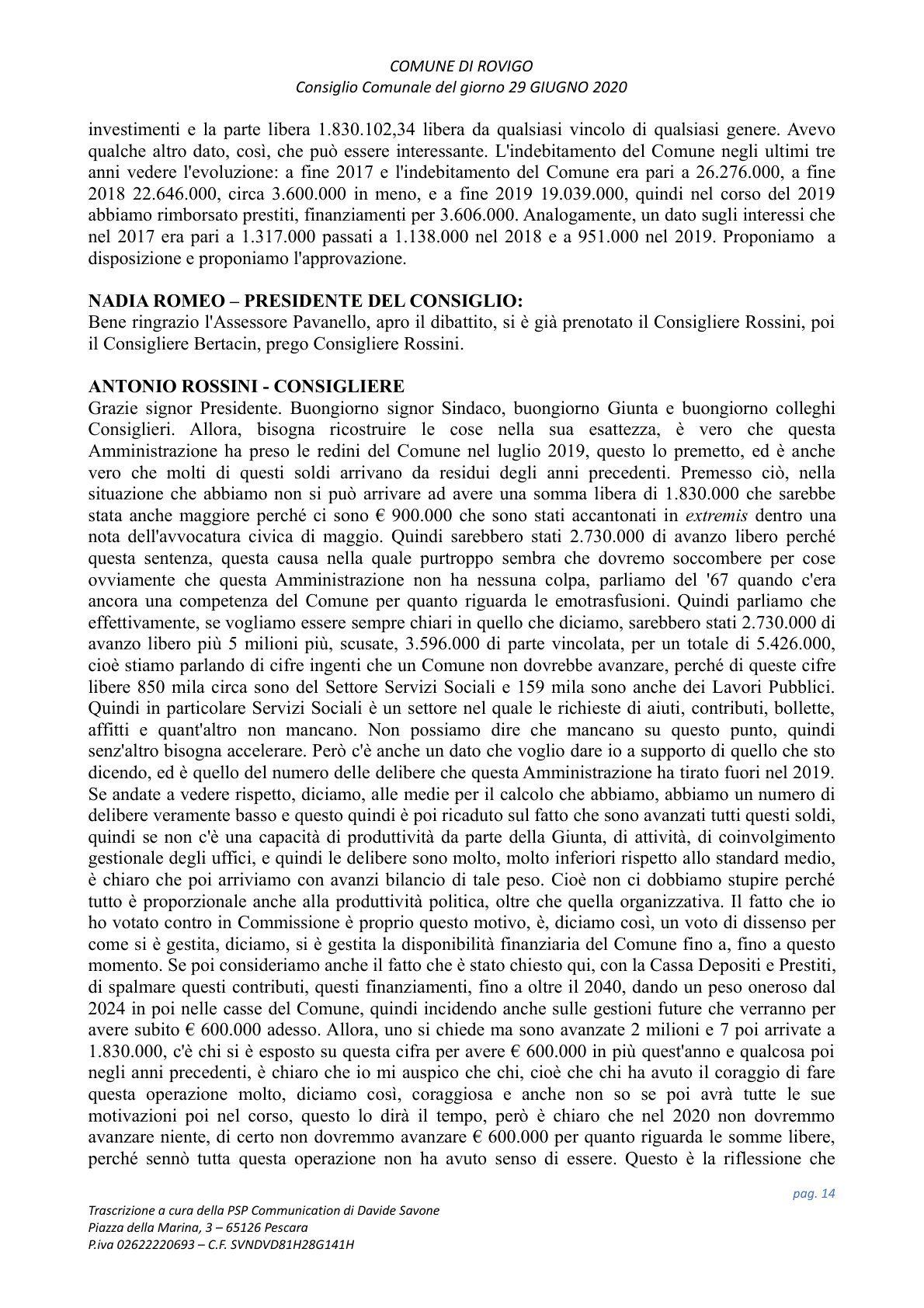 Pagina 14 del verbale