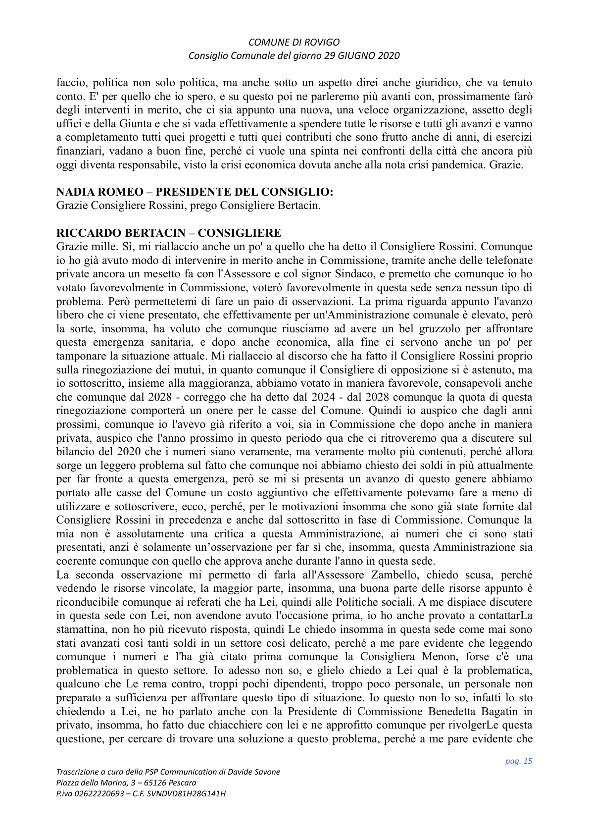 Pagina 15 del verbale