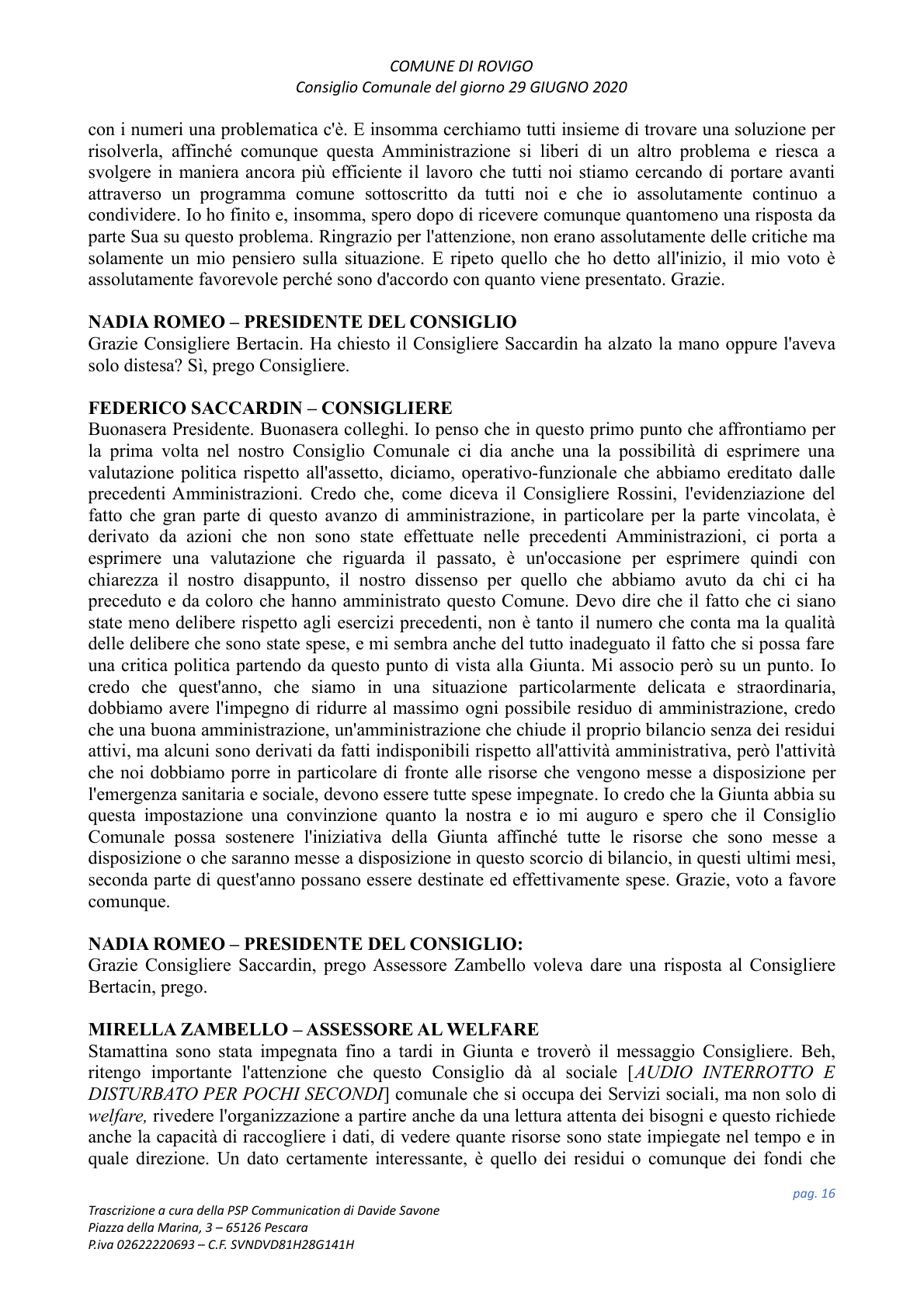 Pagina 16 del verbale