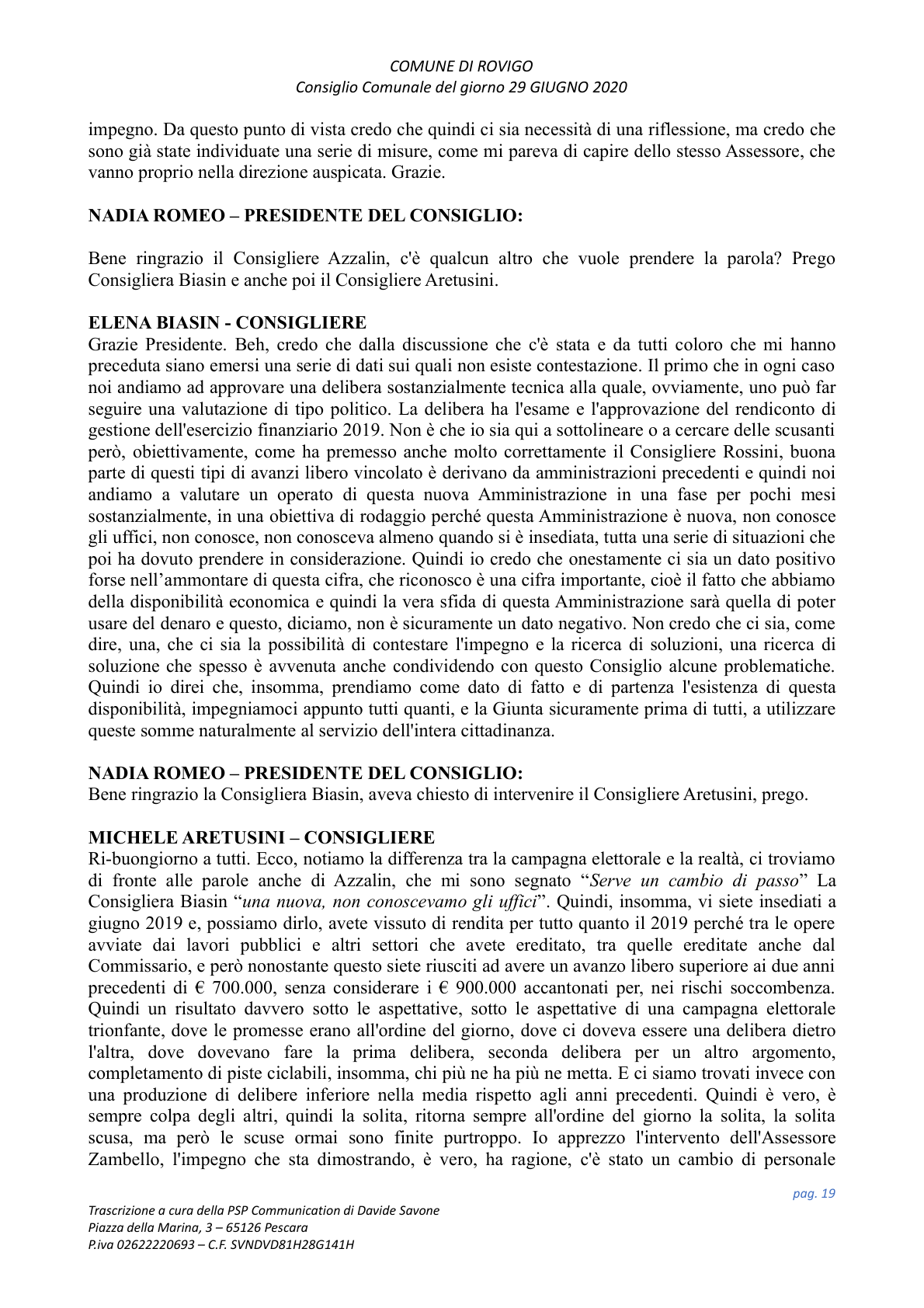 Pagina 19 del verbale