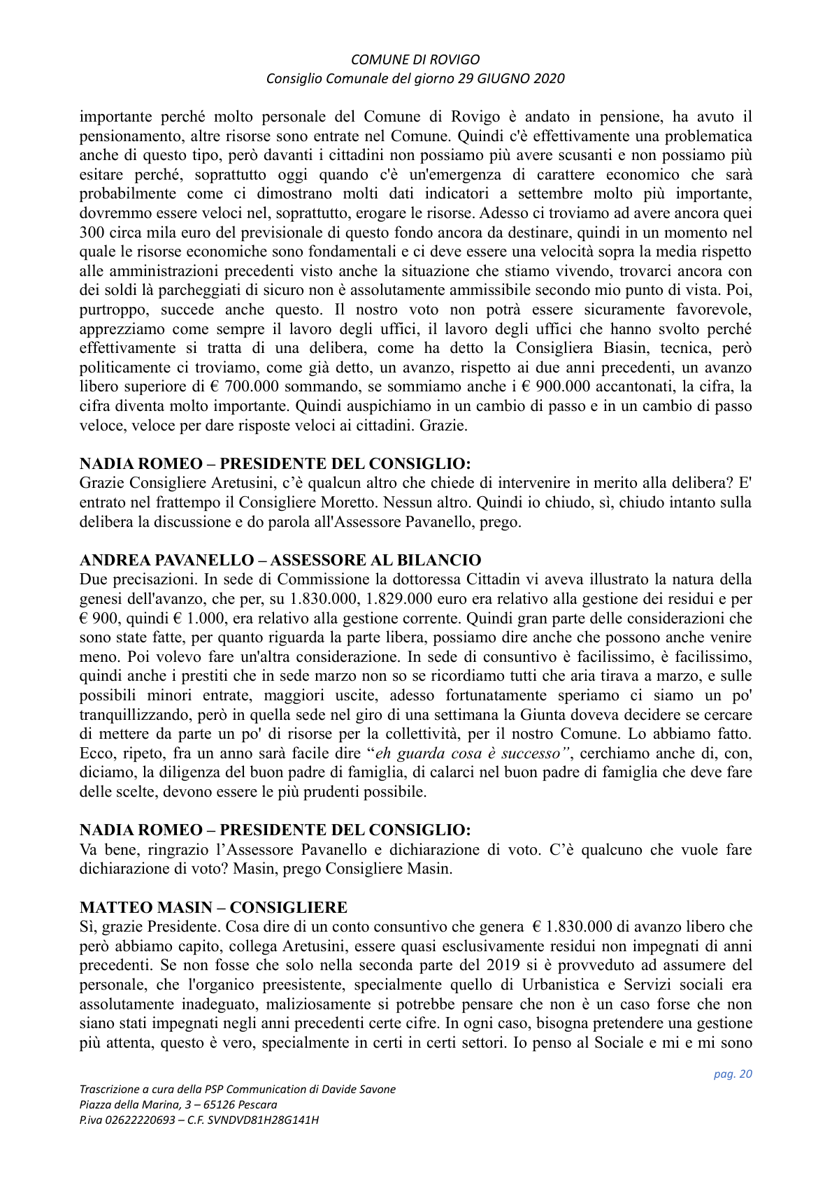 Pagina 20 del verbale