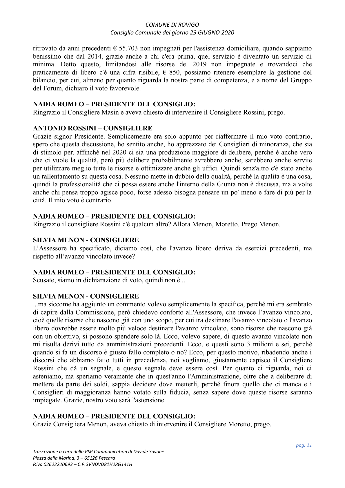 Pagina 21 del verbale
