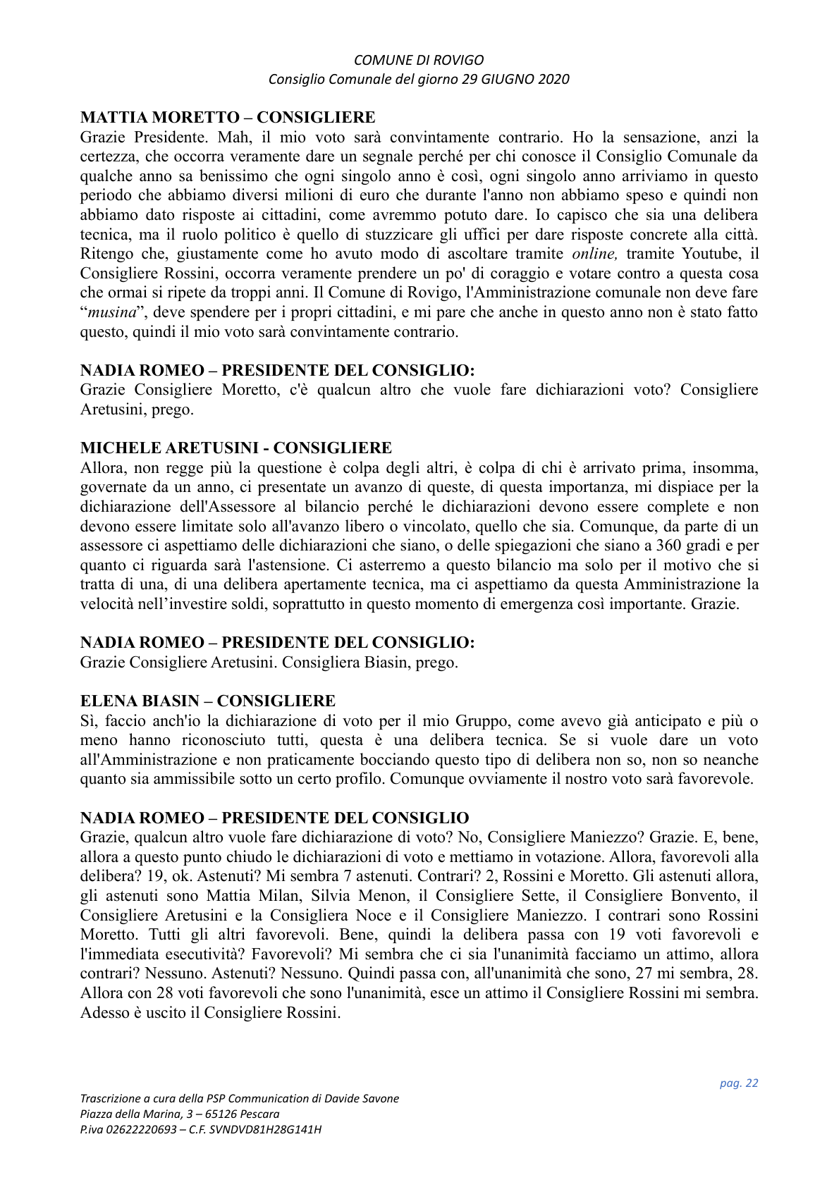 Pagina 22 del verbale