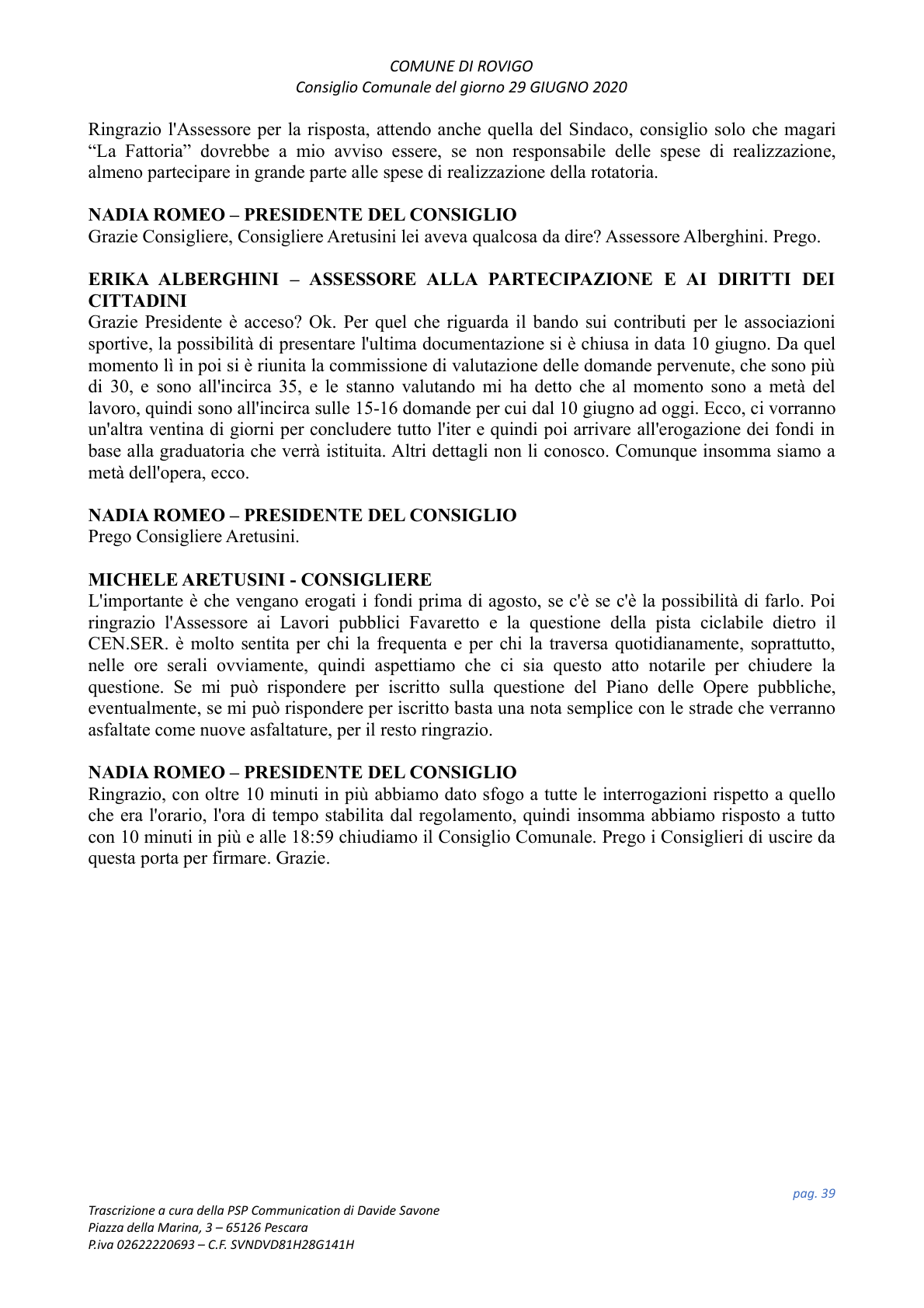 Pagina 39 del verbale