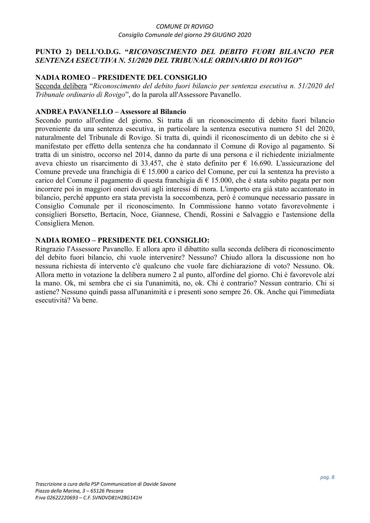 Pagina 8 del verbale