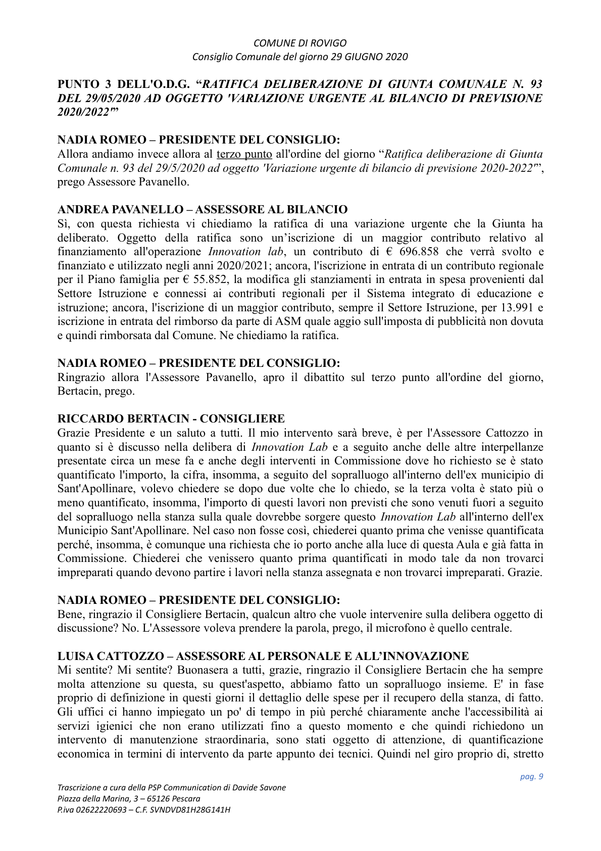 Pagina 9 del verbale