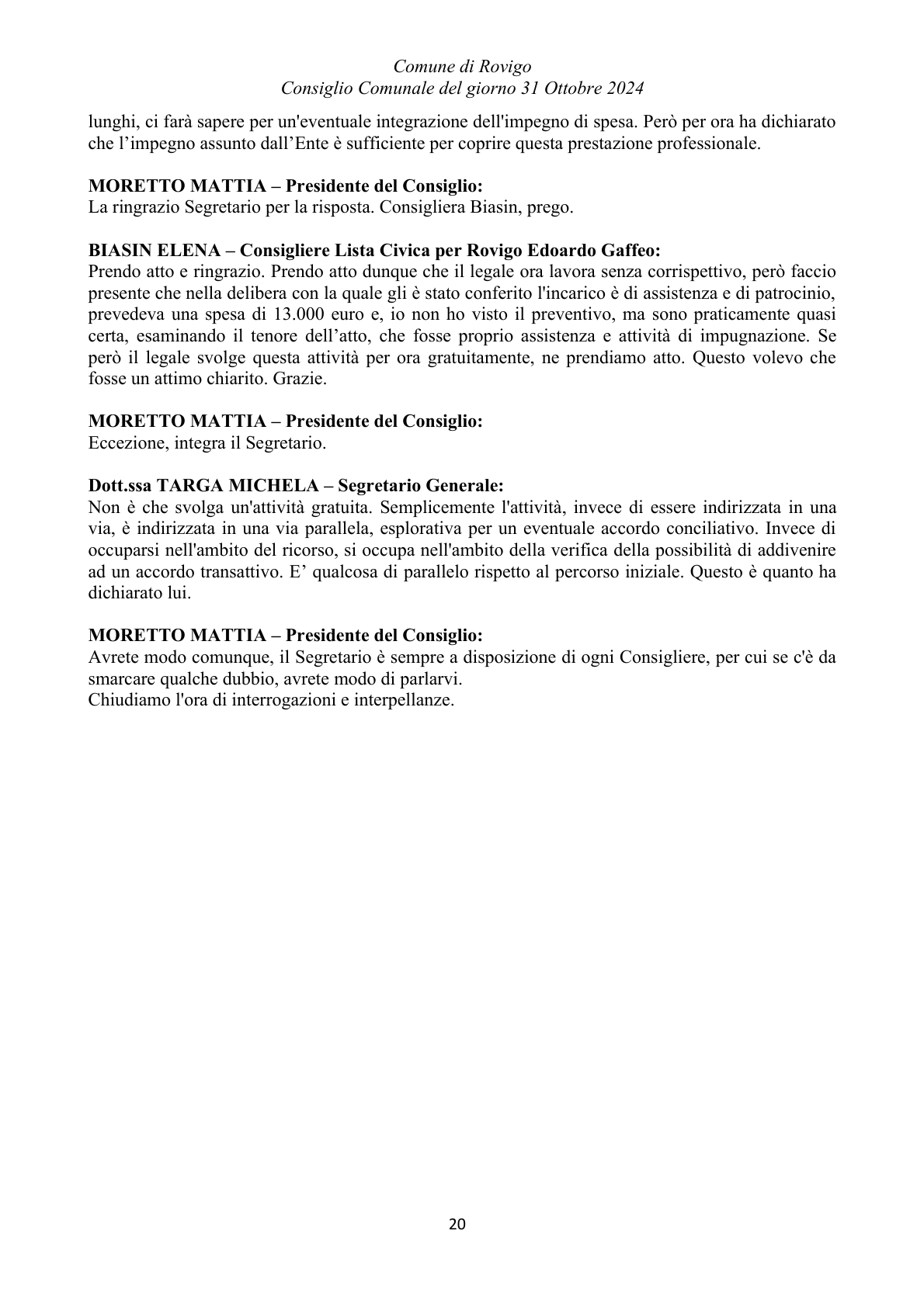 Pagina 20 del verbale