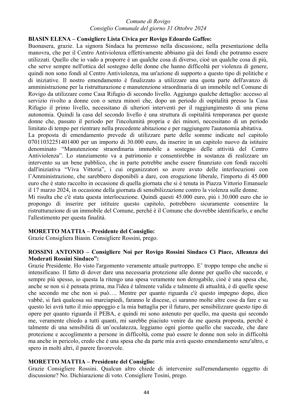 Pagina 44 del verbale