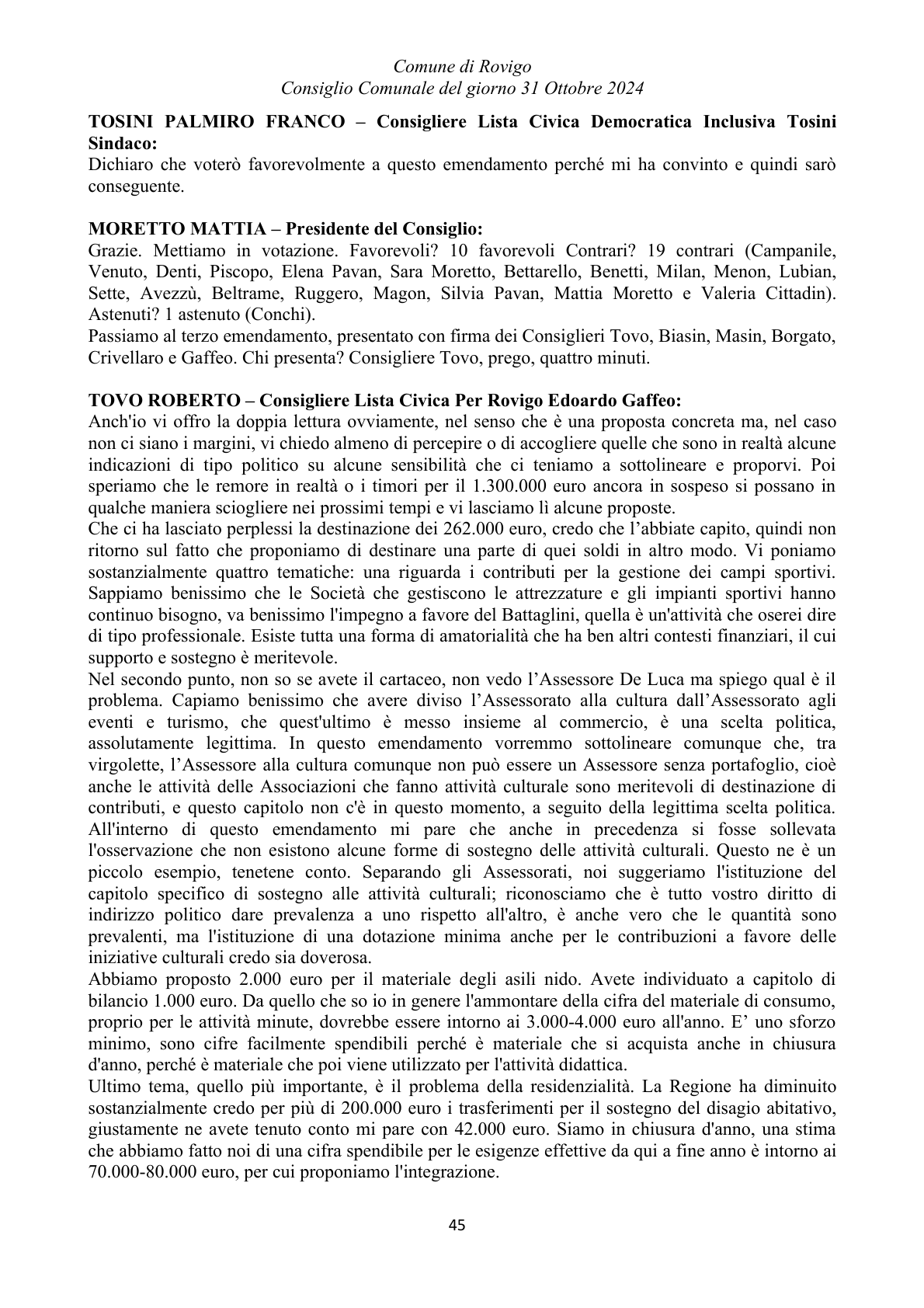 Pagina 45 del verbale