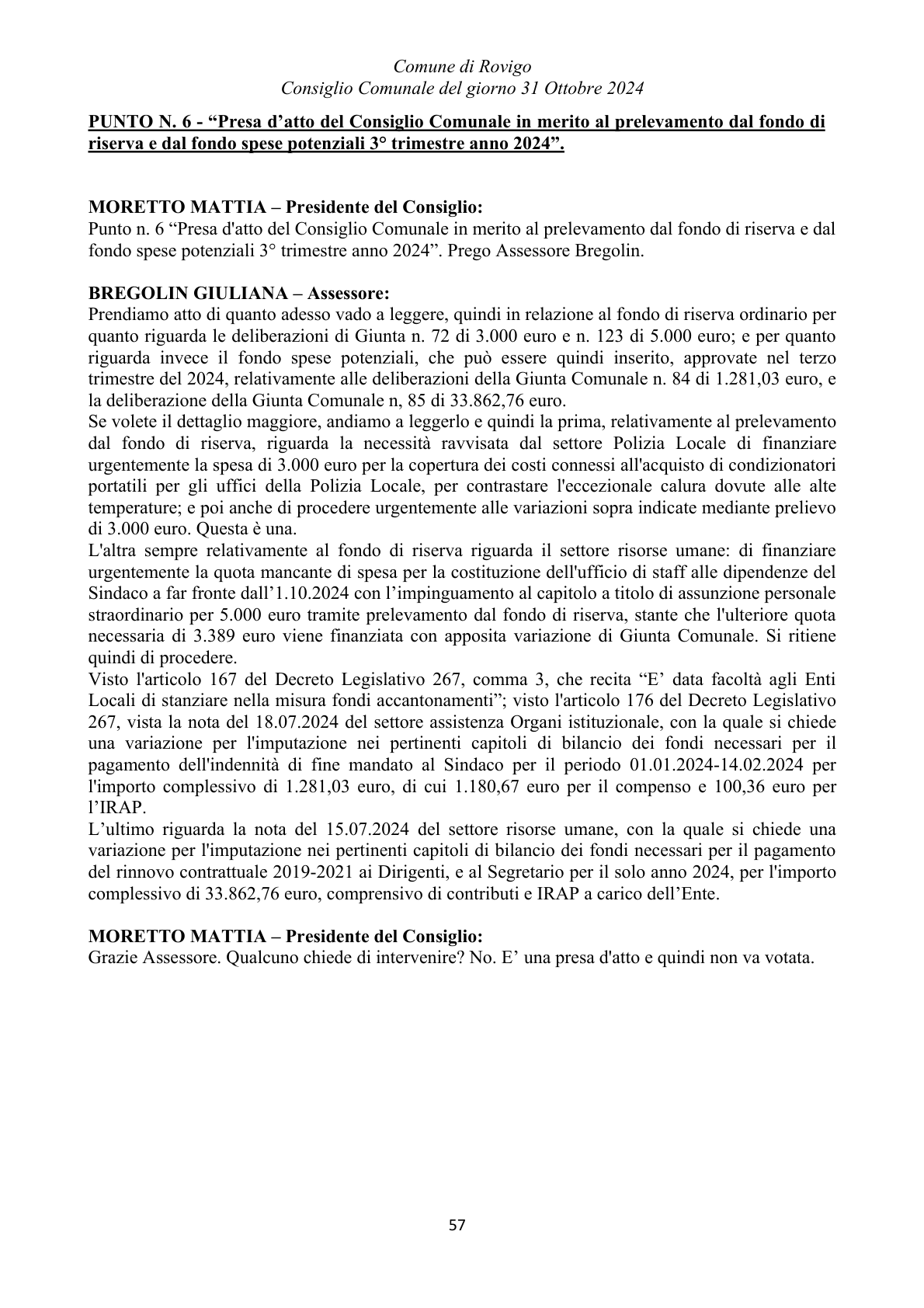 Pagina 57 del verbale