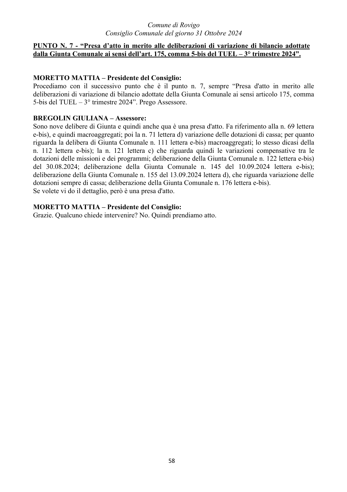 Pagina 58 del verbale
