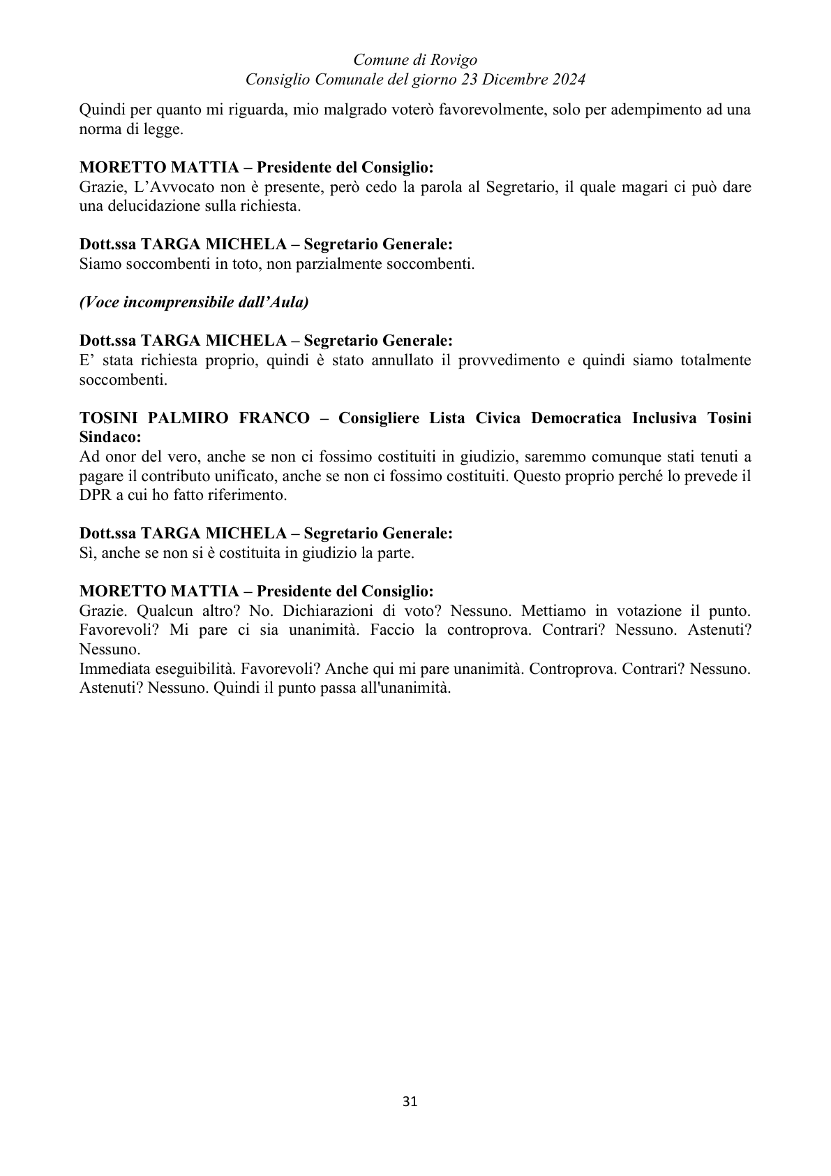 Pagina 31 del verbale