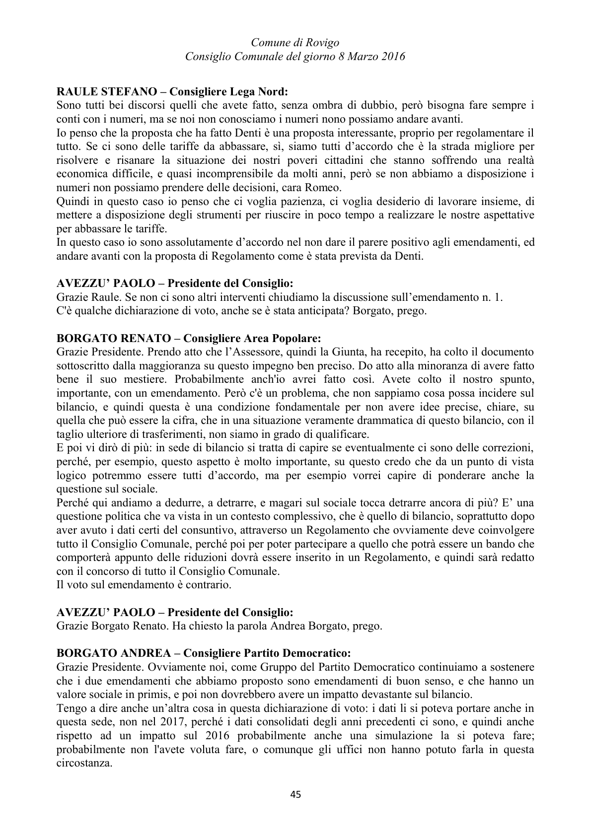 Pagina 45 del verbale