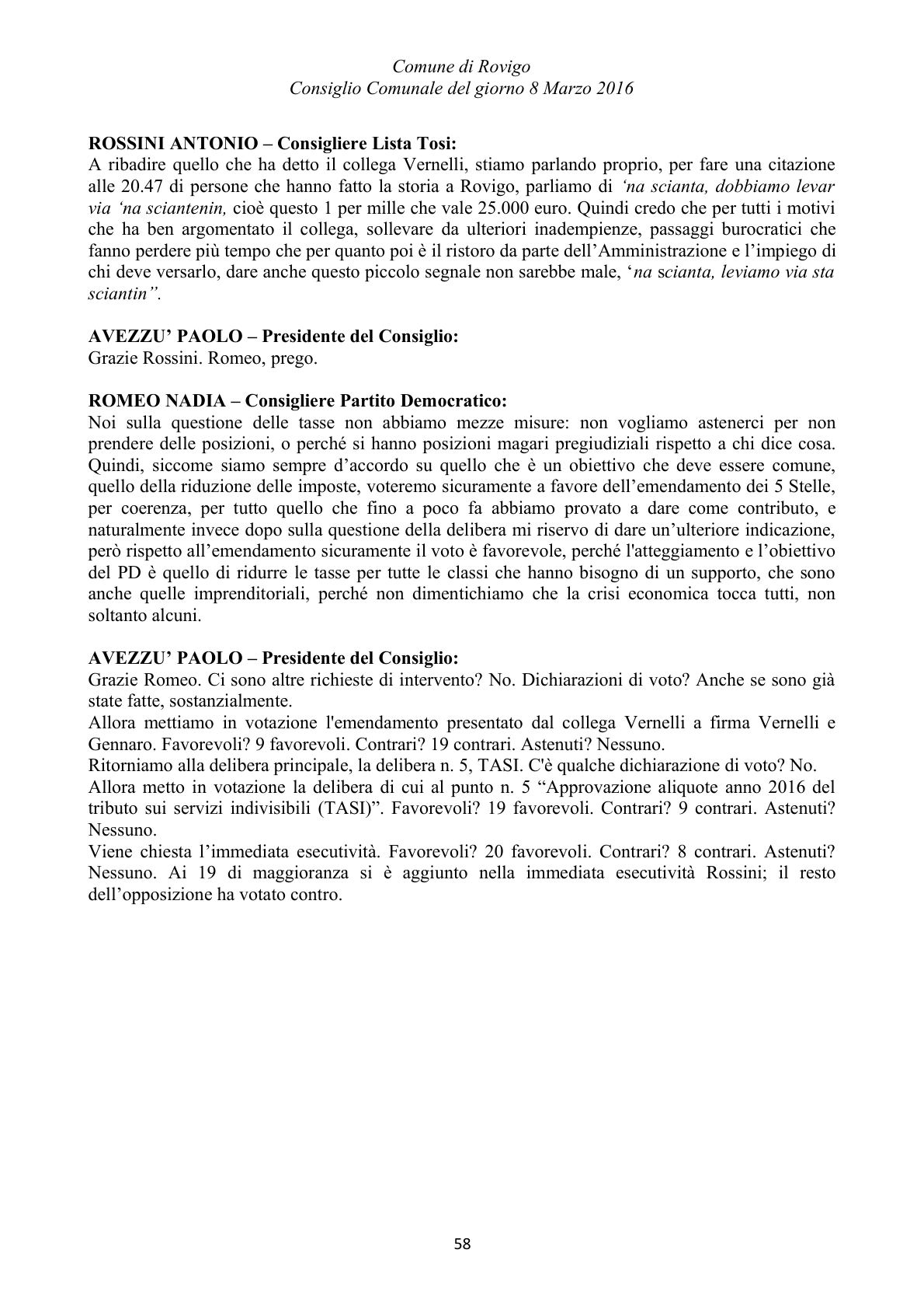 Pagina 58 del verbale
