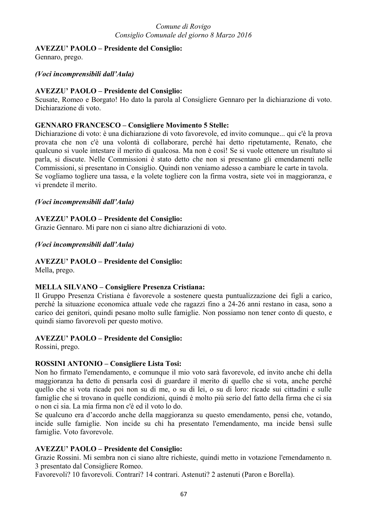 Pagina 67 del verbale