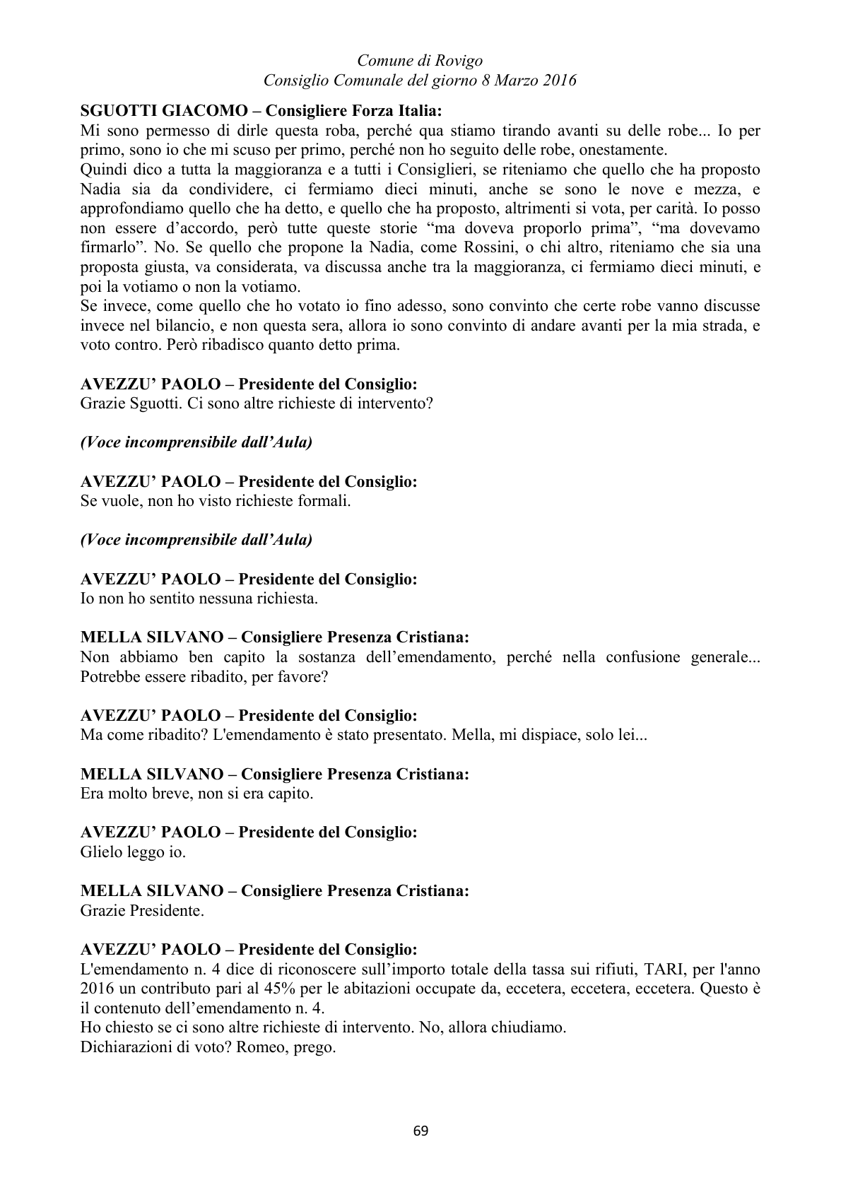 Pagina 69 del verbale