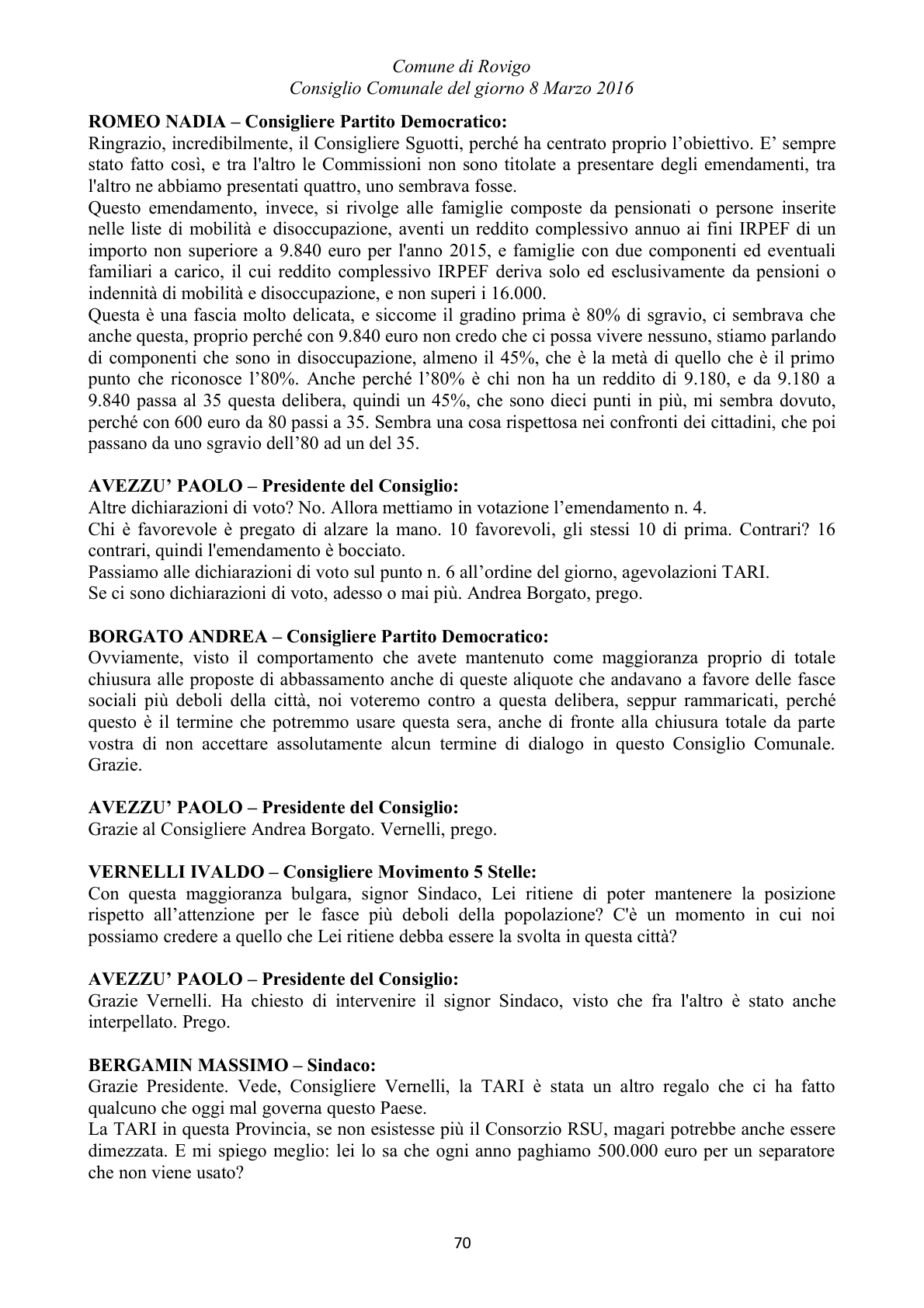 Pagina 70 del verbale