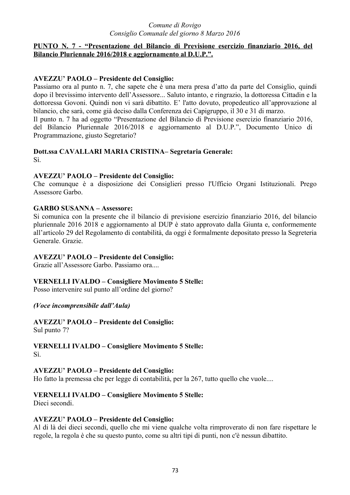 Pagina 73 del verbale