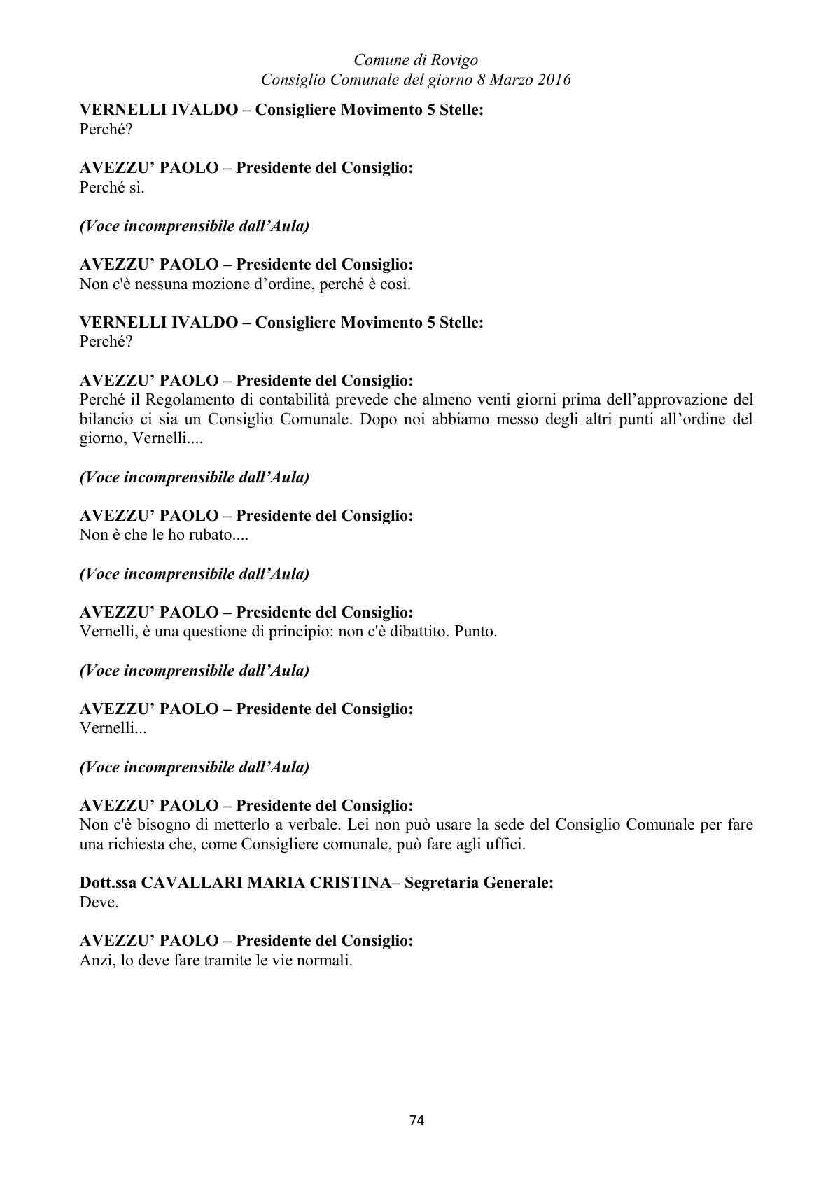 Pagina 74 del verbale