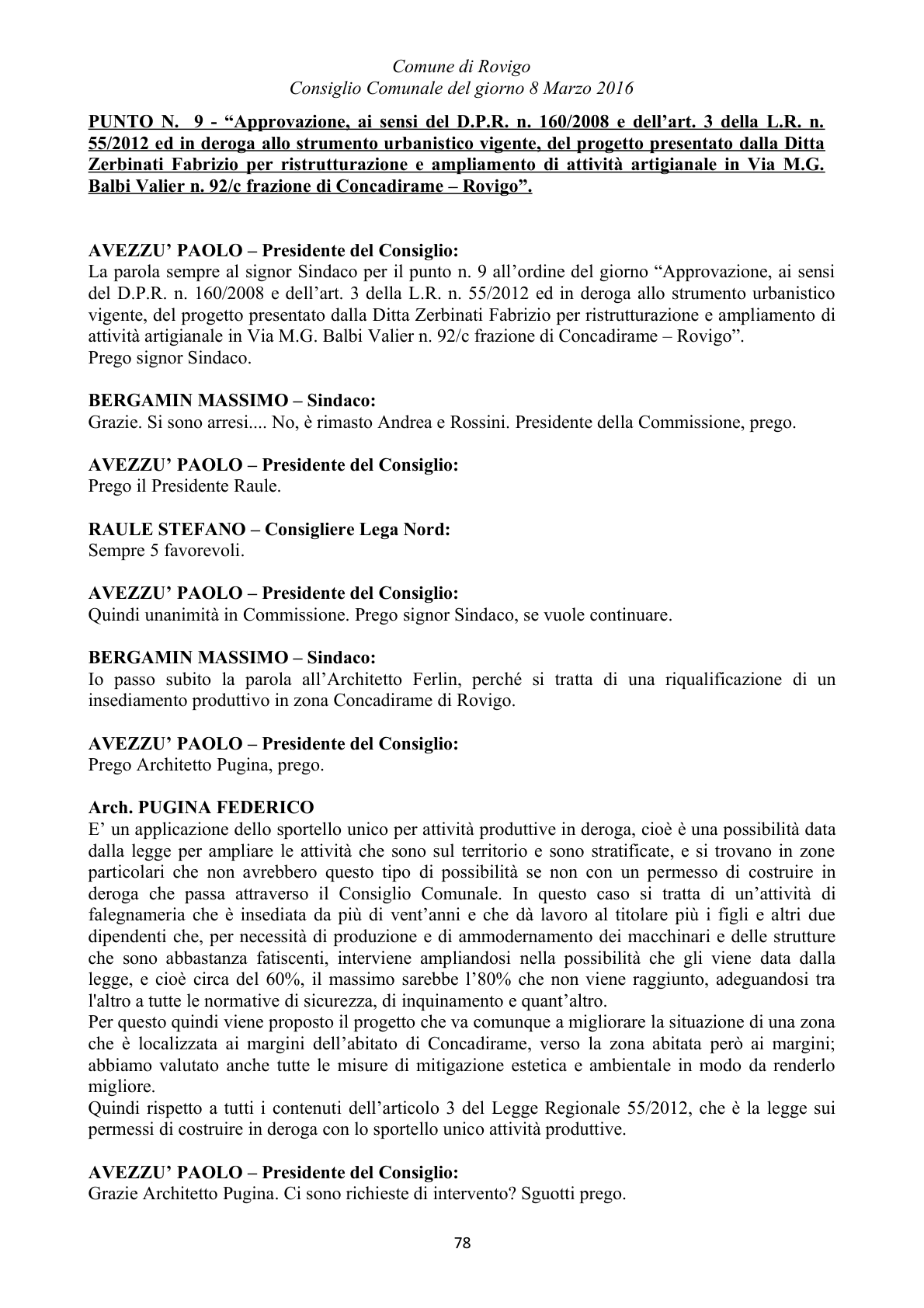 Pagina 78 del verbale