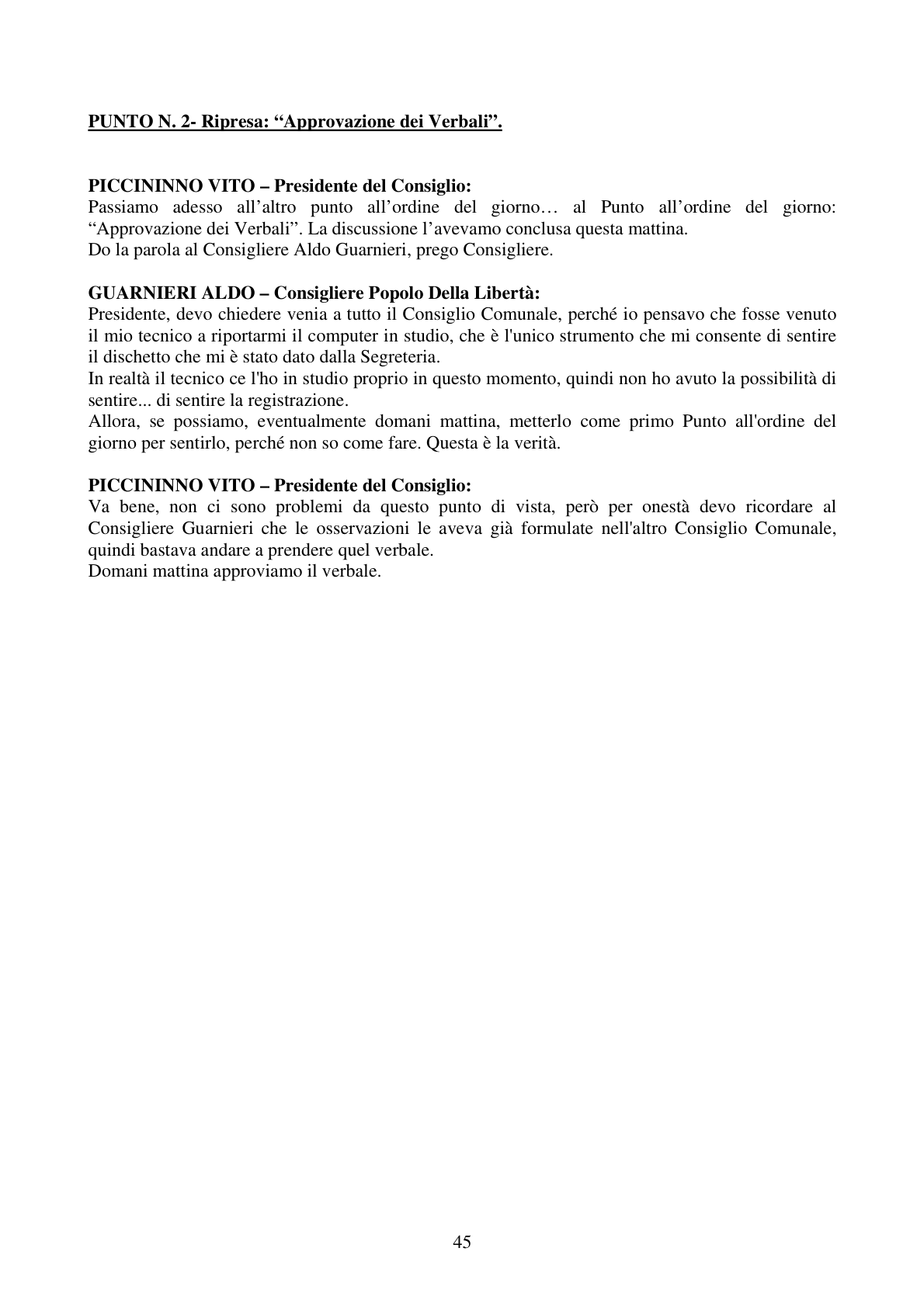 Pagina 45 del verbale