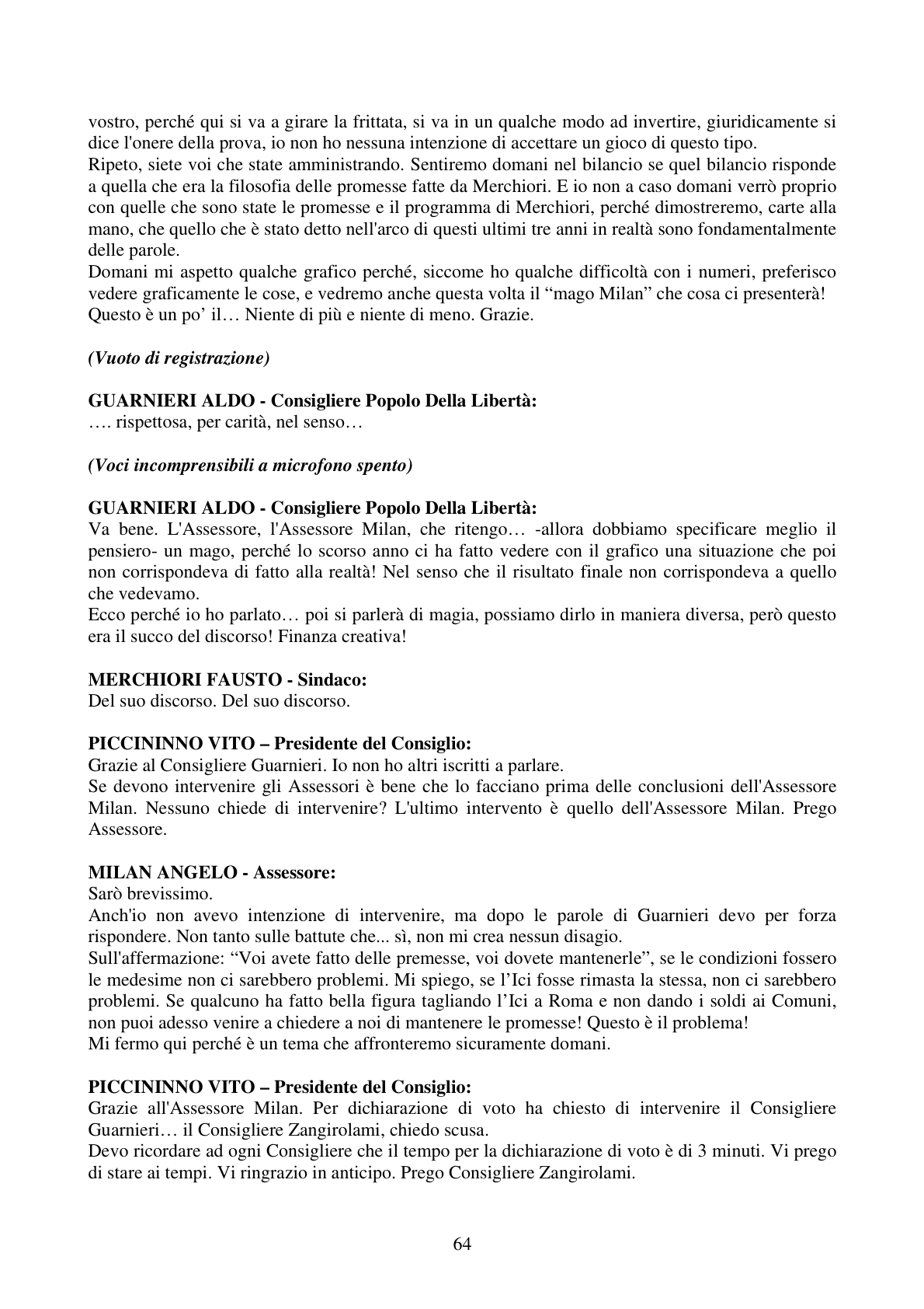 Pagina 64 del verbale