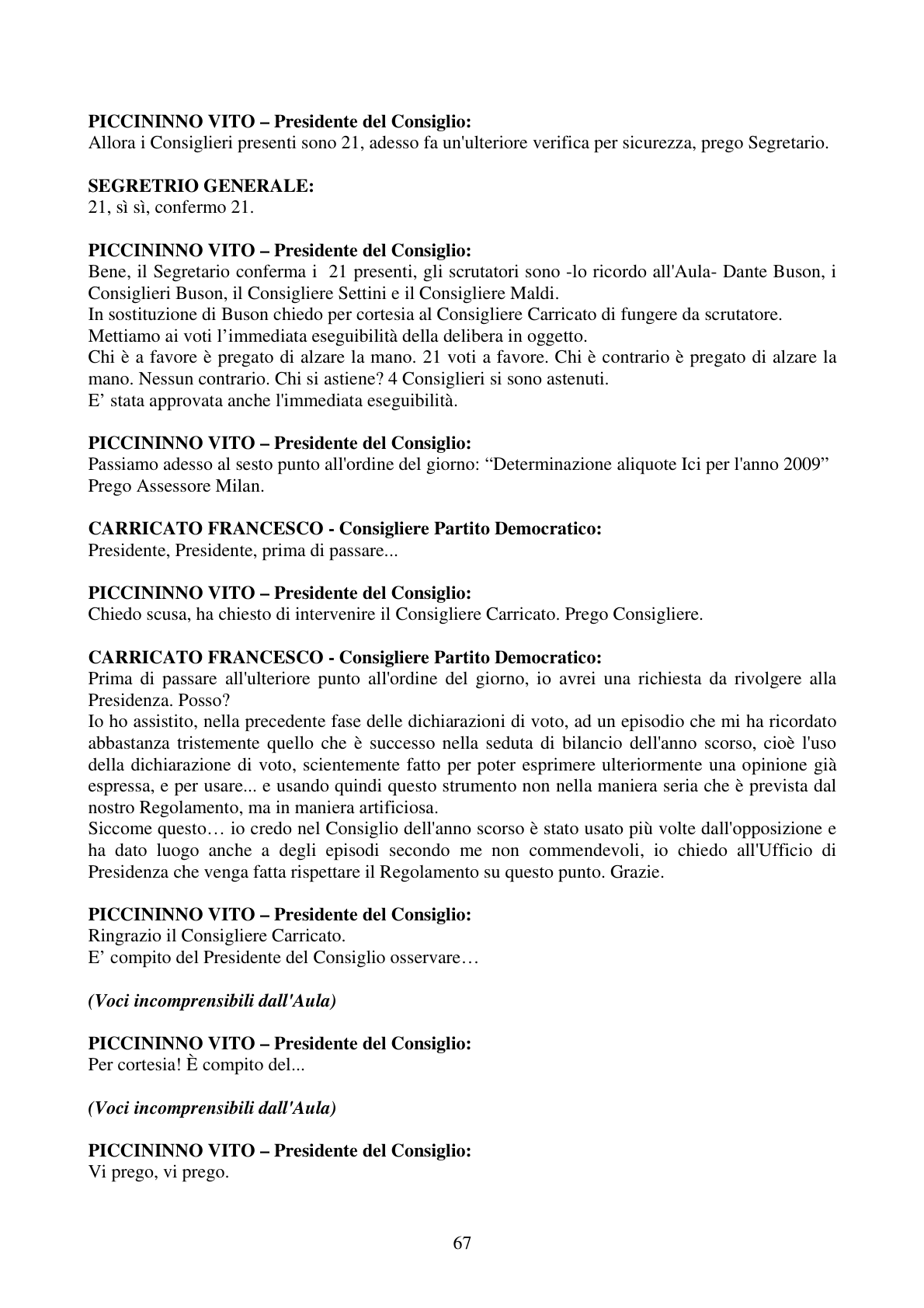 Pagina 67 del verbale