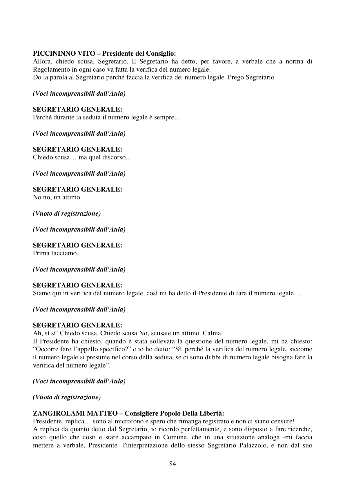 Pagina 84 del verbale