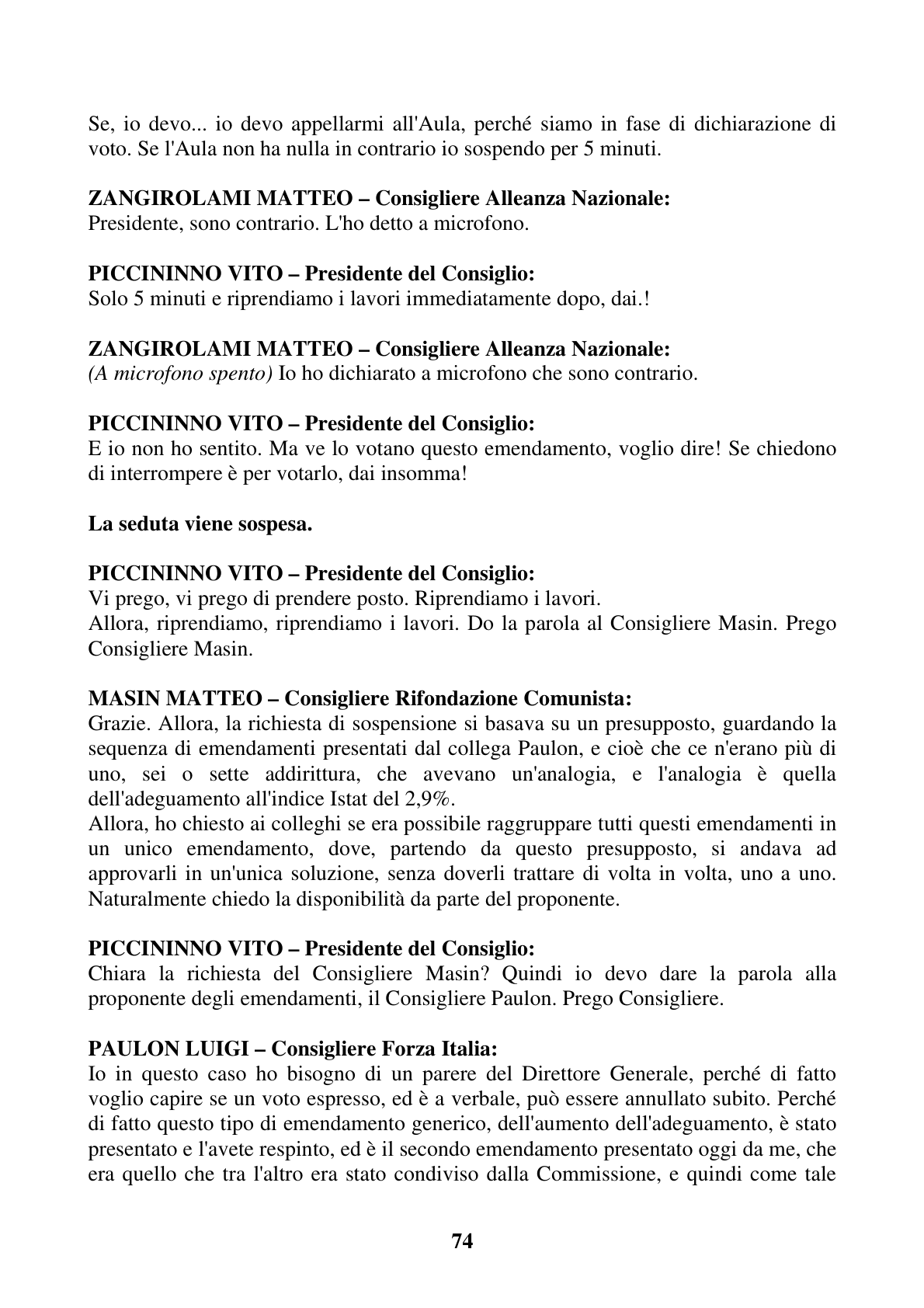 Pagina 74 del verbale