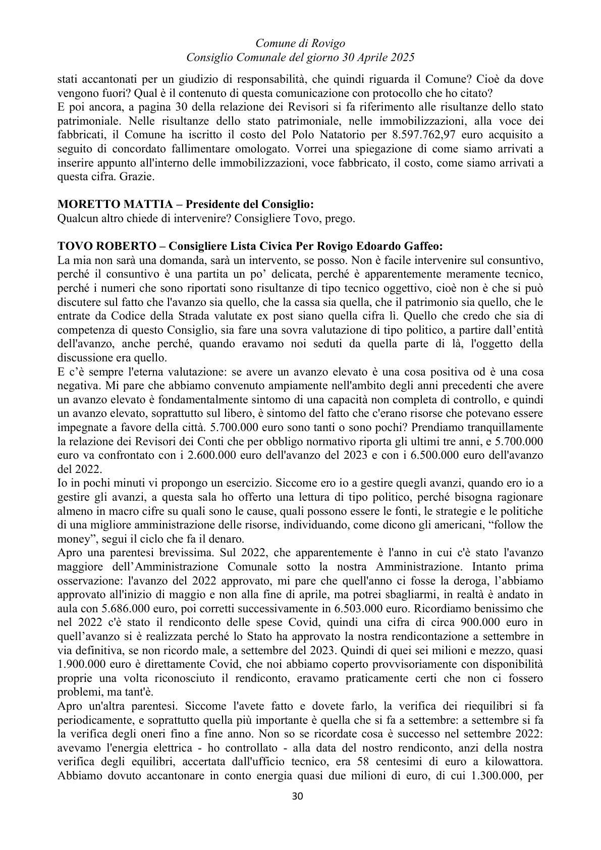 Pagina 30 del verbale
