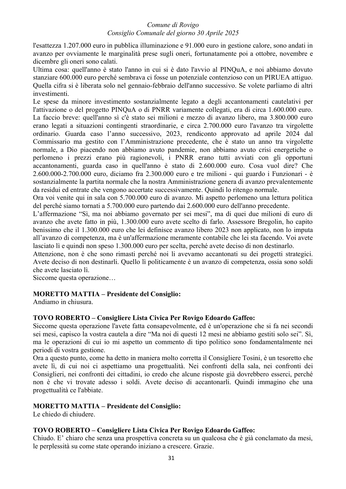 Pagina 31 del verbale