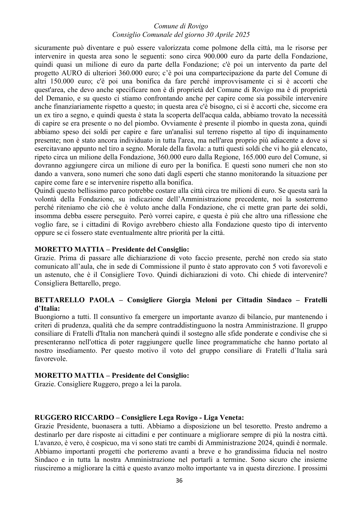 Pagina 36 del verbale