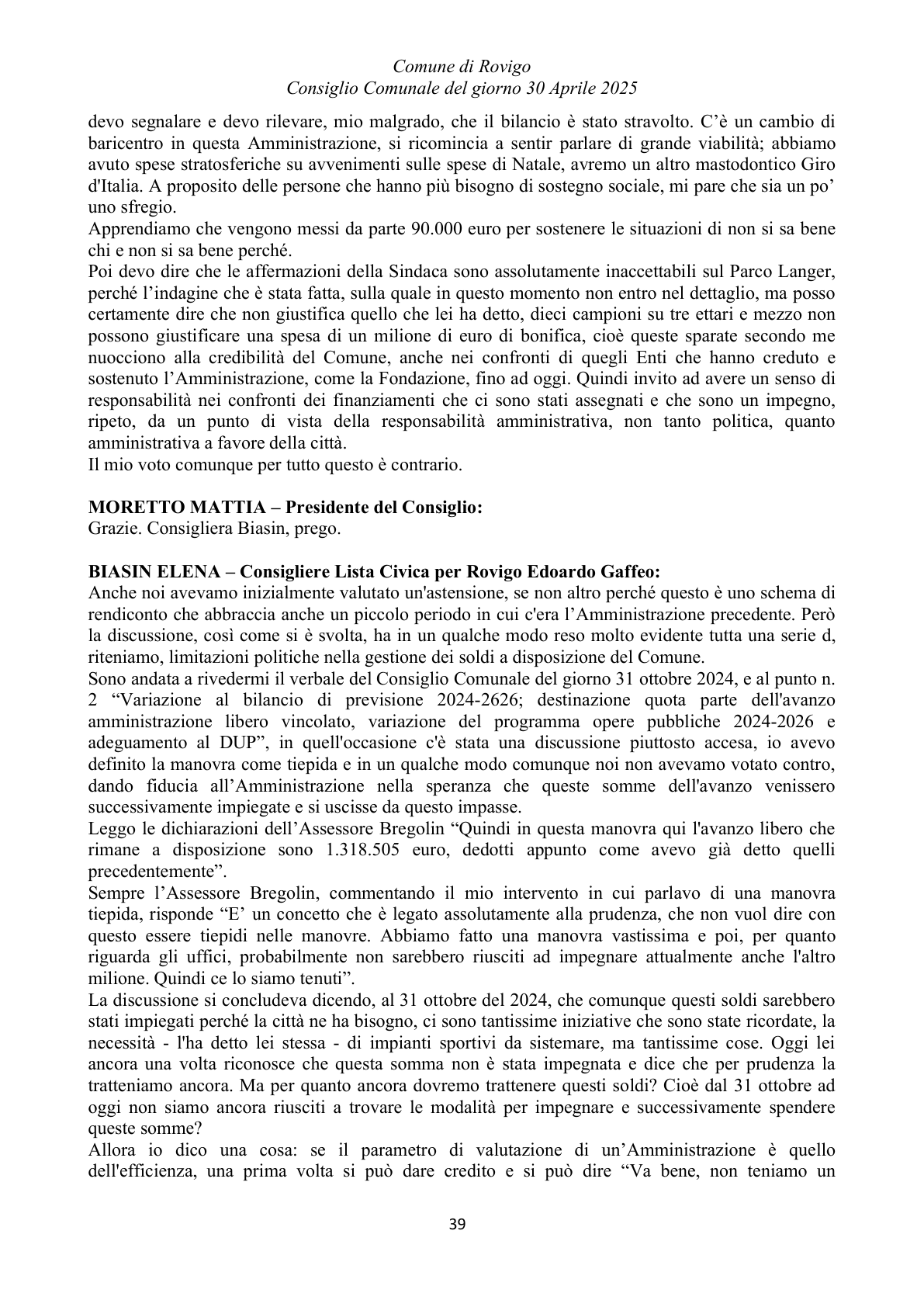 Pagina 39 del verbale