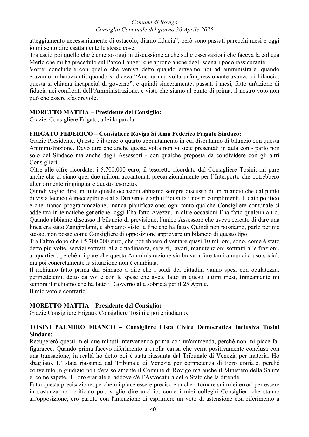 Pagina 40 del verbale