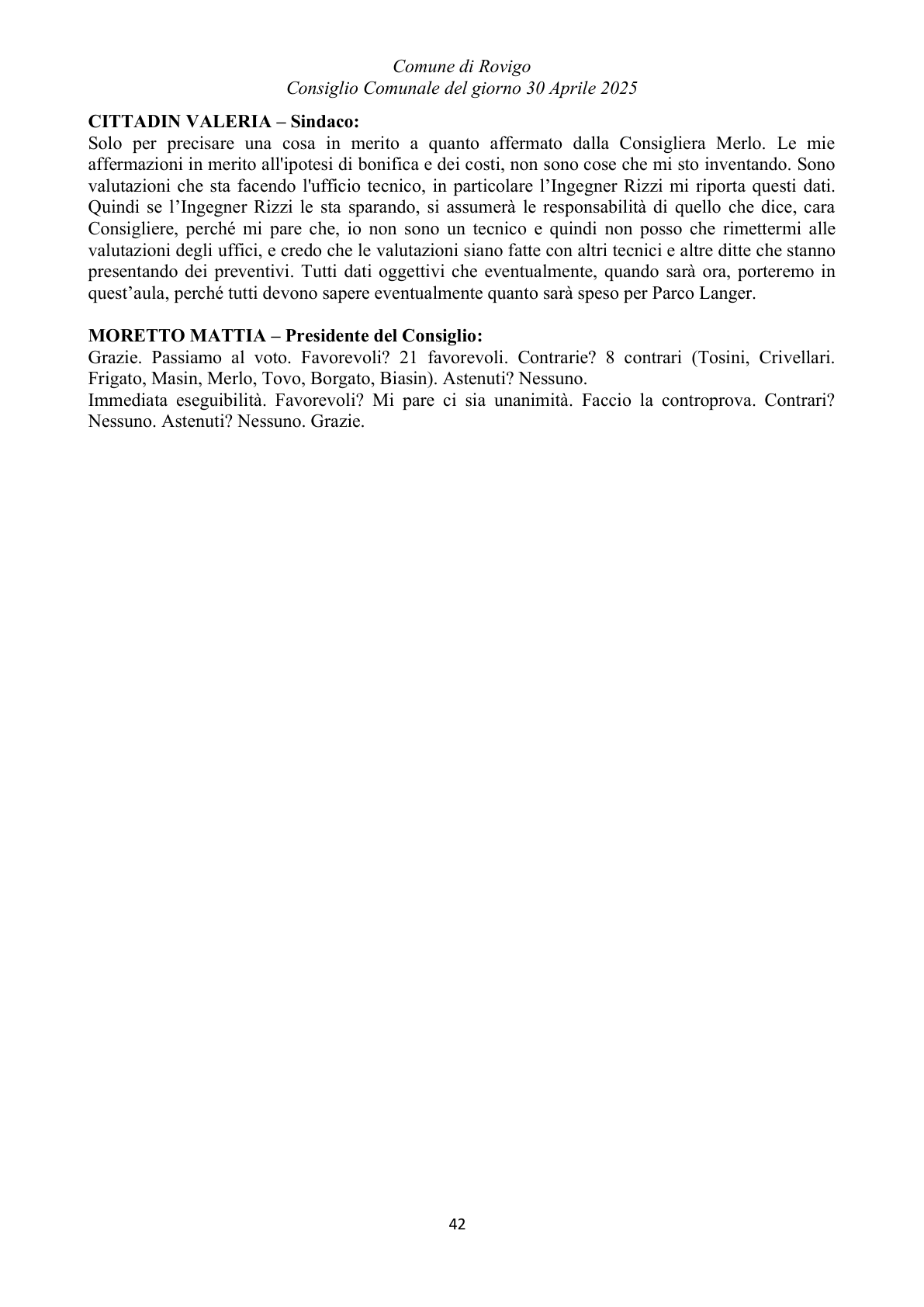 Pagina 42 del verbale