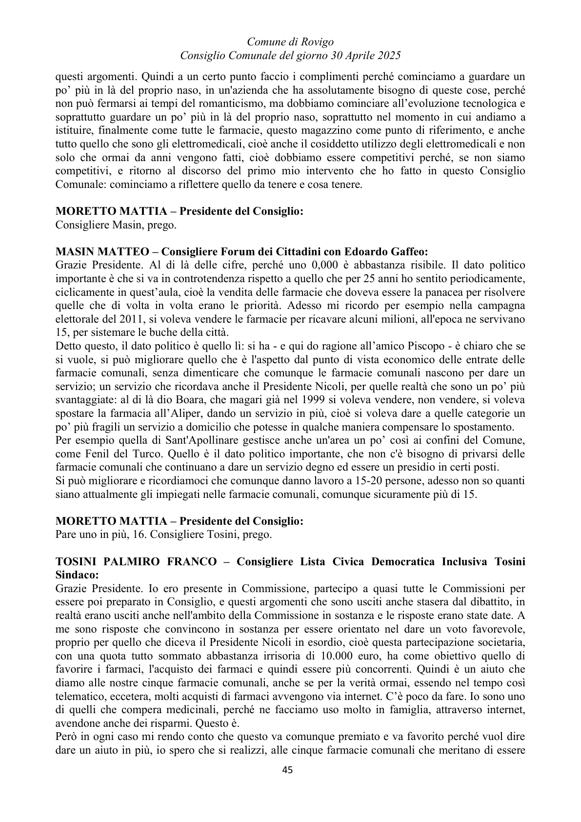 Pagina 45 del verbale