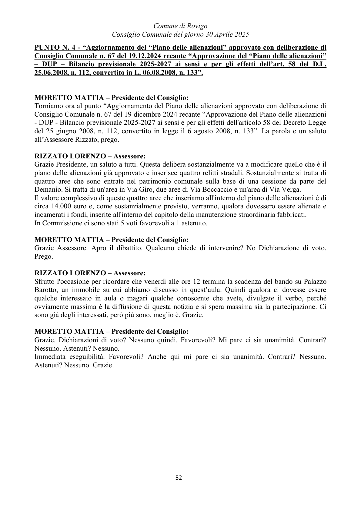 Pagina 52 del verbale