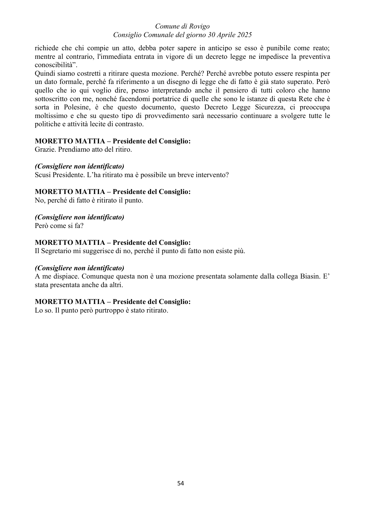 Pagina 54 del verbale