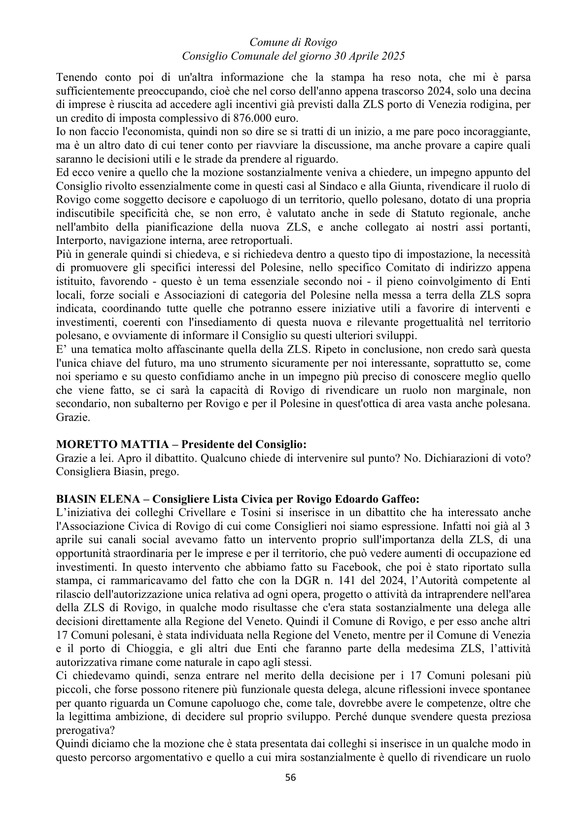 Pagina 56 del verbale