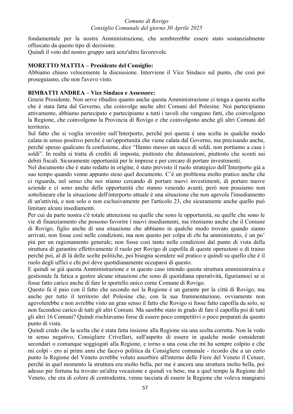 Pagina 57 del verbale