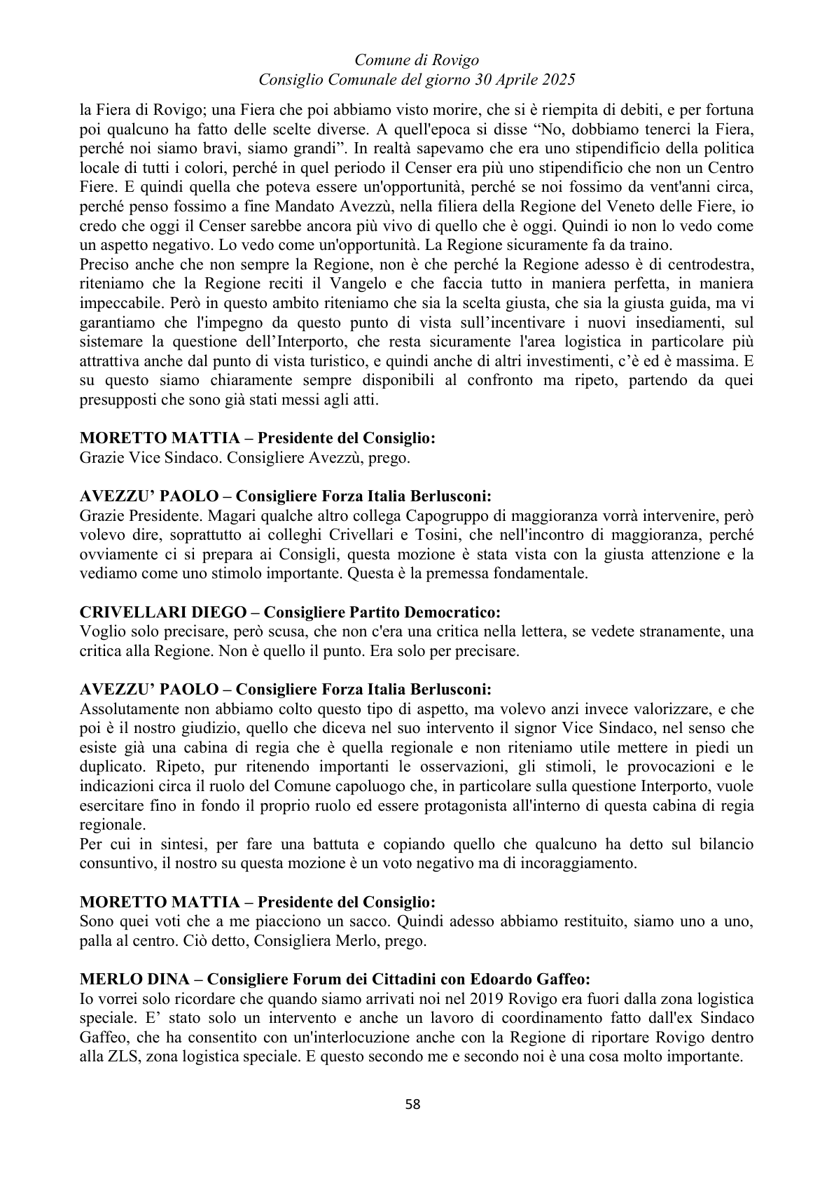 Pagina 58 del verbale