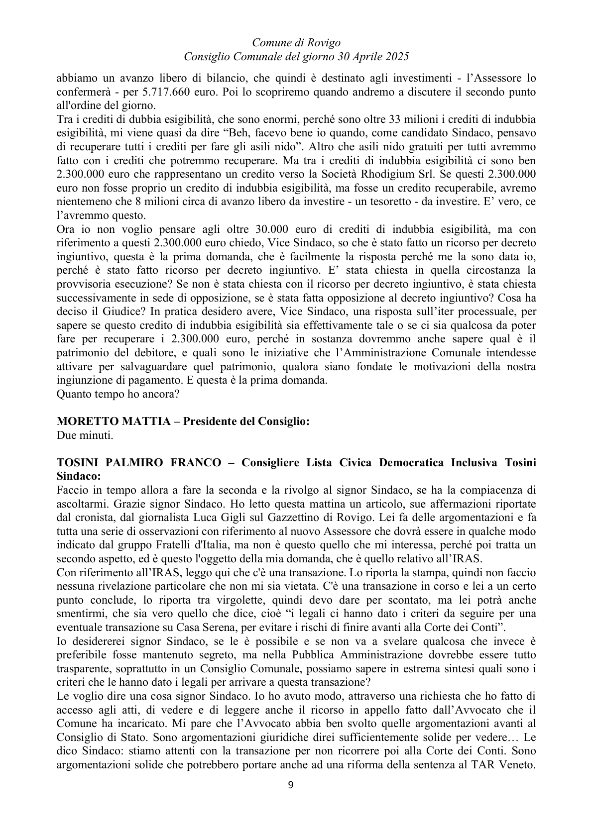 Pagina 9 del verbale