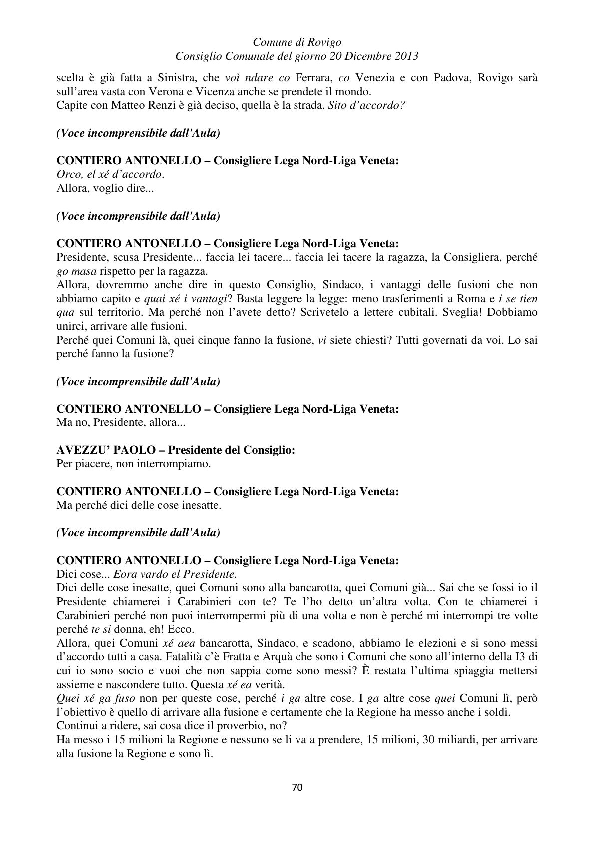 Pagina 70 del verbale