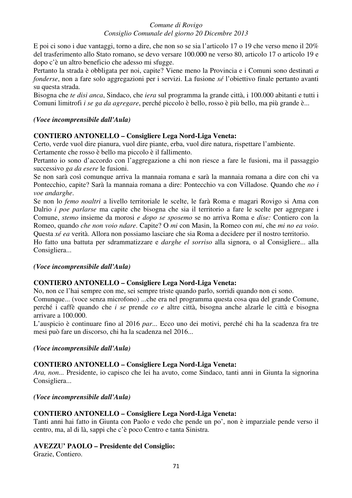 Pagina 71 del verbale