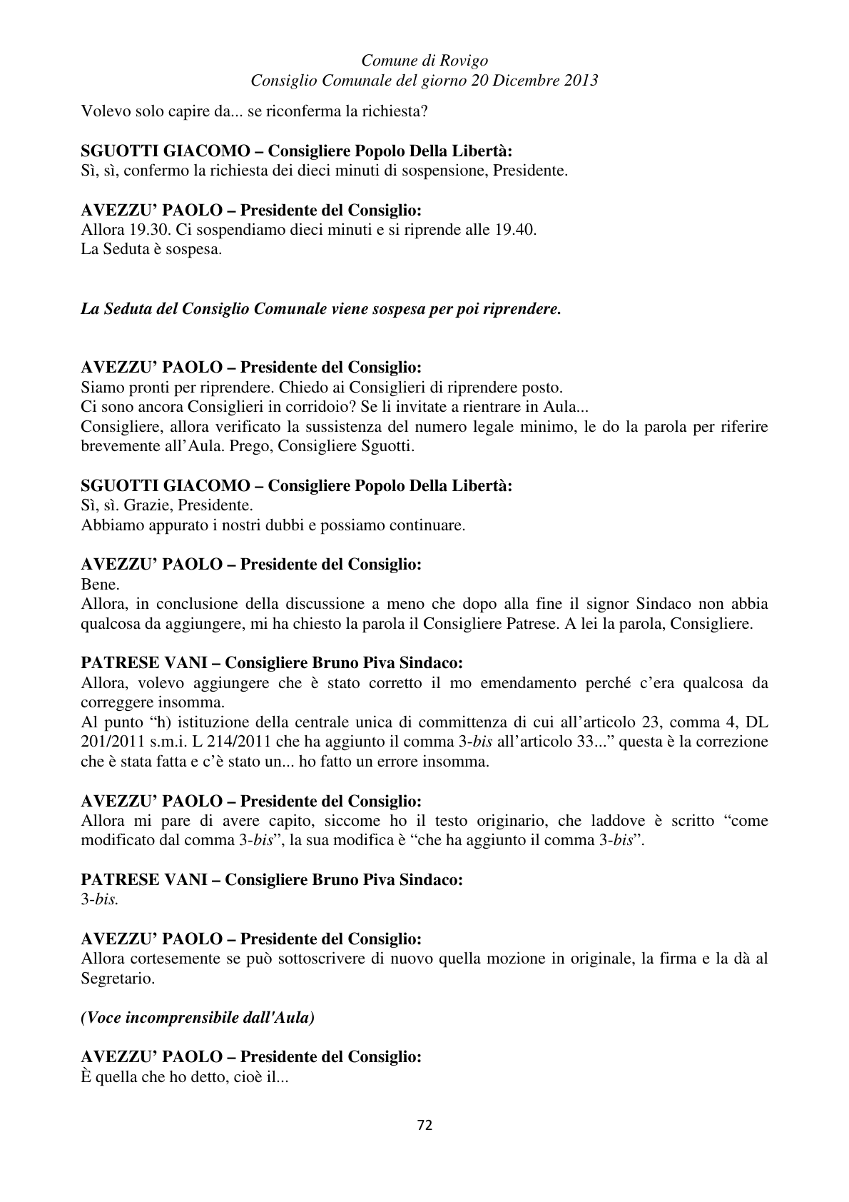 Pagina 72 del verbale
