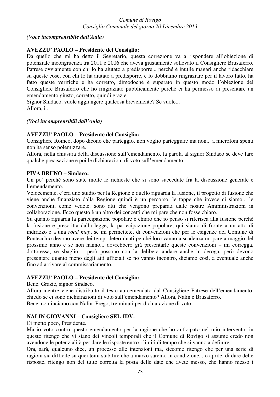 Pagina 73 del verbale