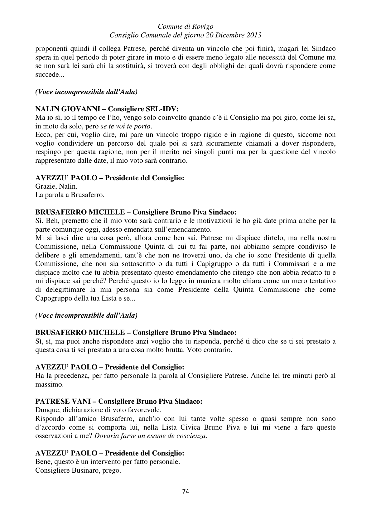 Pagina 74 del verbale