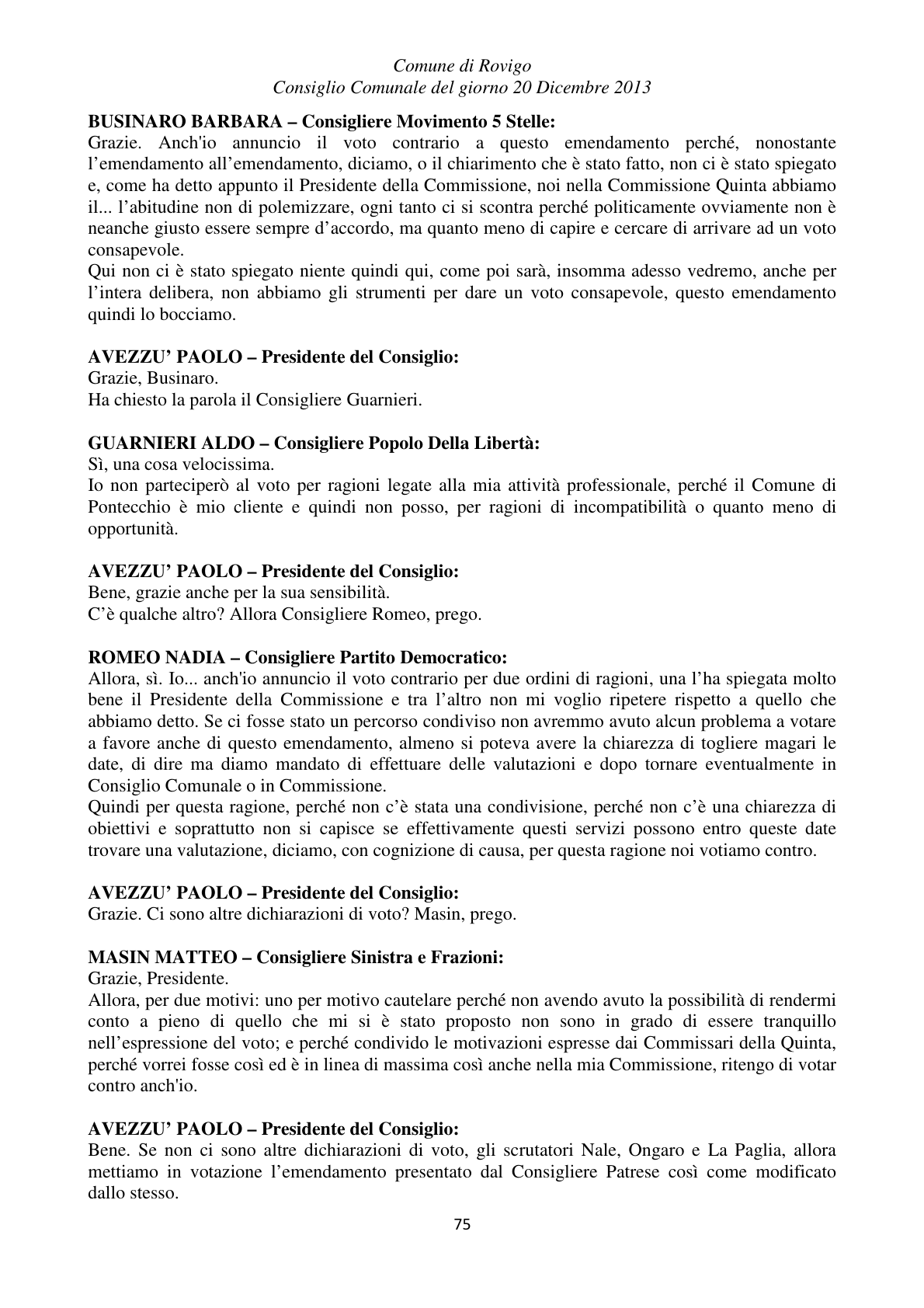 Pagina 75 del verbale
