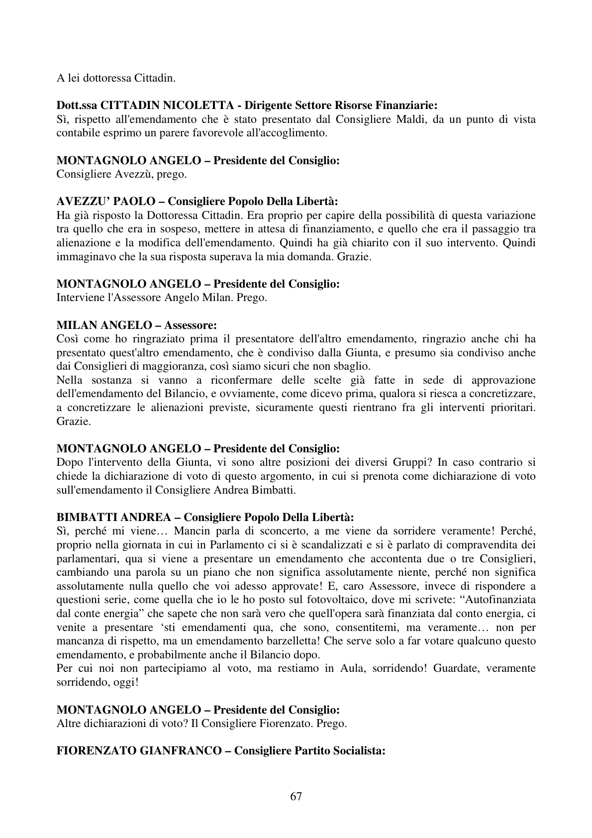 Pagina 67 del verbale