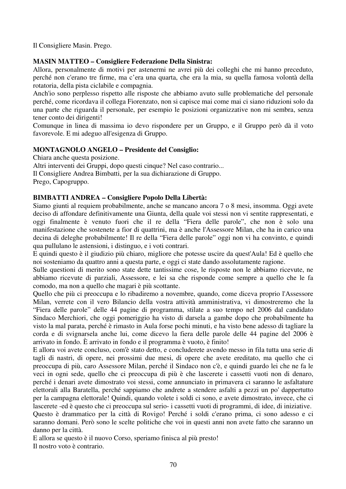 Pagina 70 del verbale